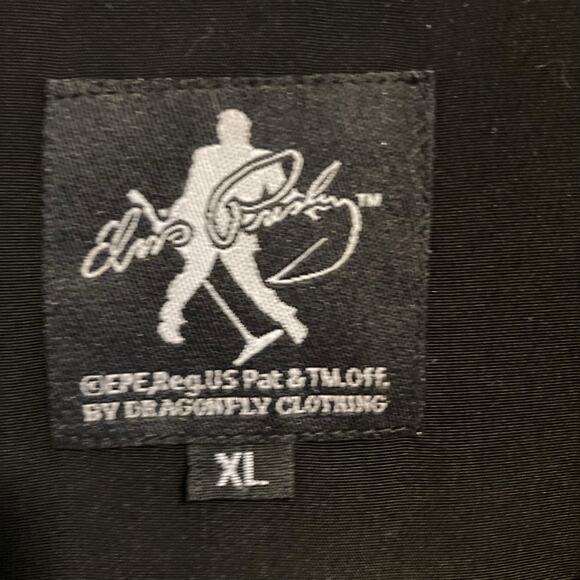 Dragonfly Clothing Elvis Presley The King Black Rocker Satin Button Up Size XL - Picture 7 of 16